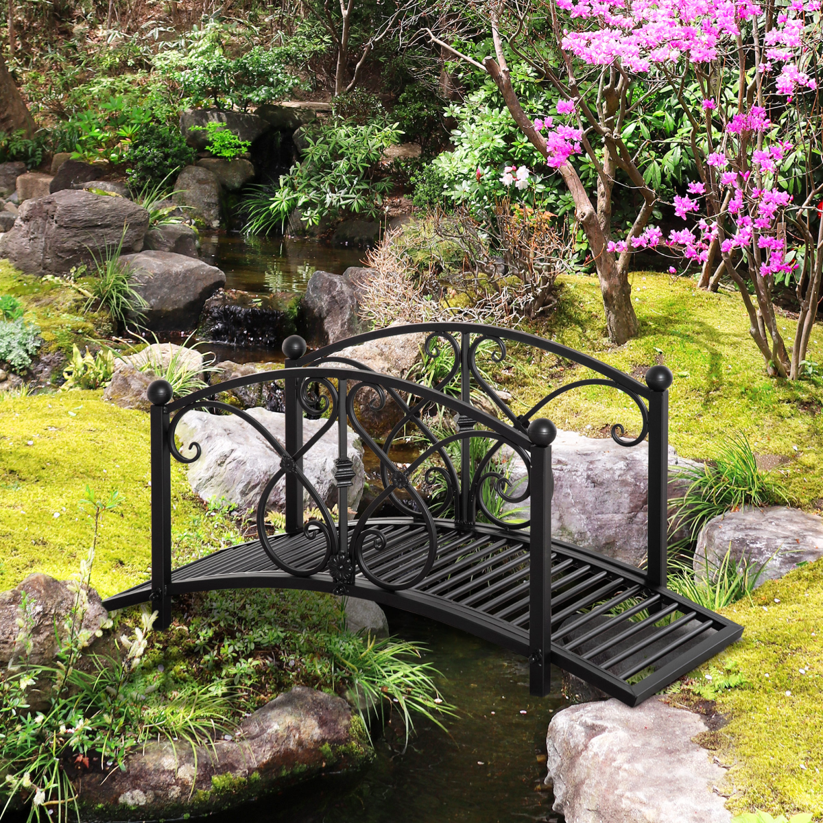 Decorative Garden Bridge Classic Footbridge w/ Safety Rails for Creek Stream