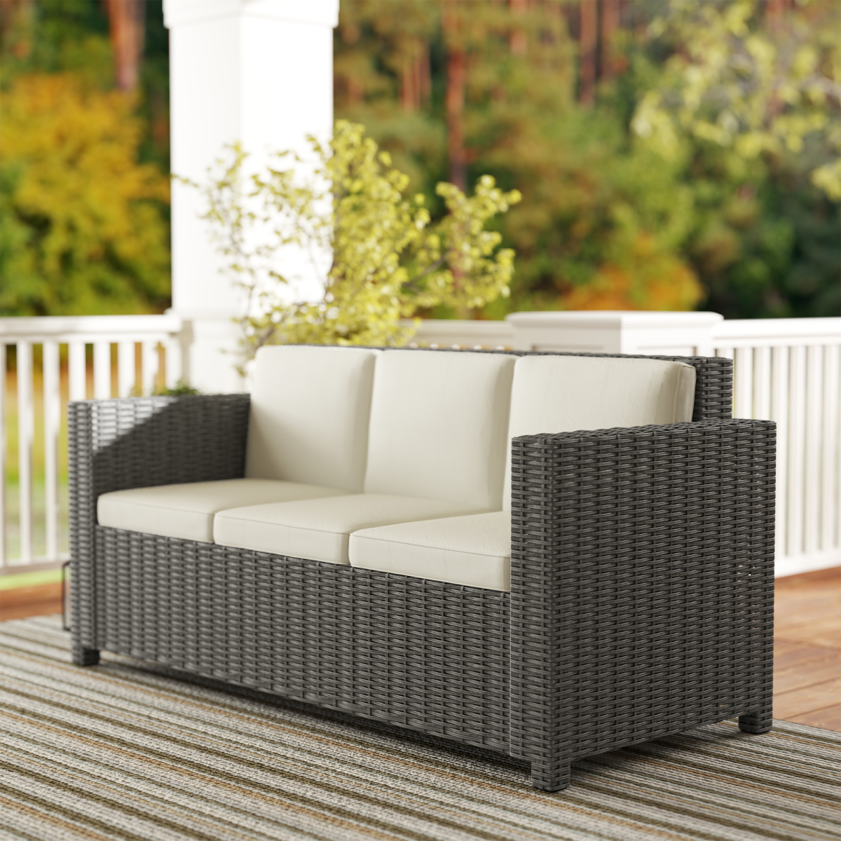 Outsunny Rattan Wicker 3-seater Sofa Chair Patio Furniture w/ Cushion Cream