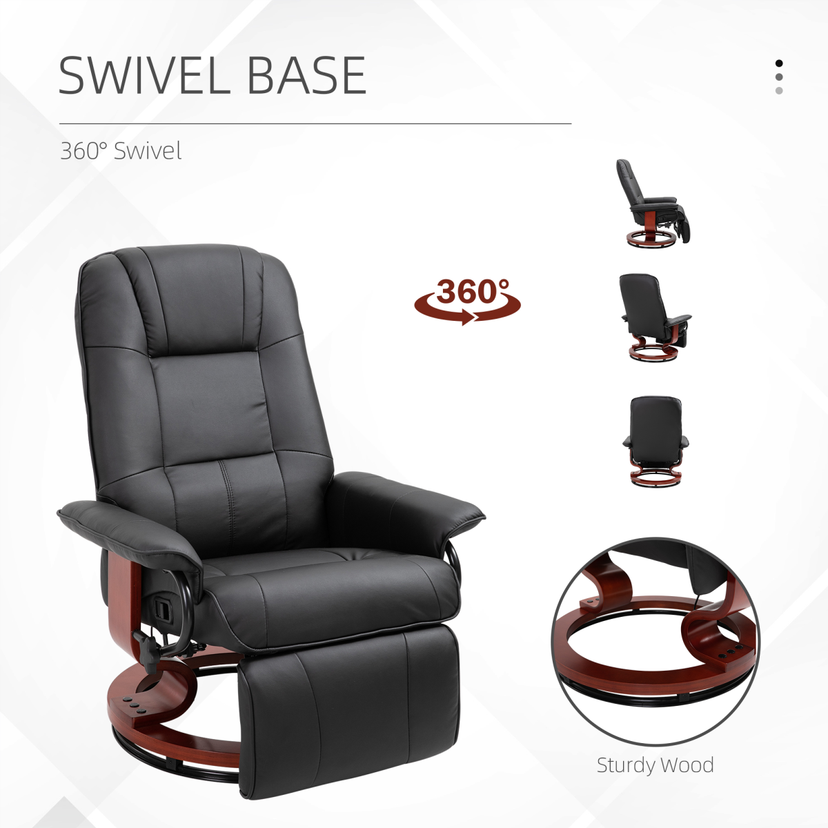 Ergonomic Recliner Sofa Chair PU Leather Armchair Lounger with Footrest, Black