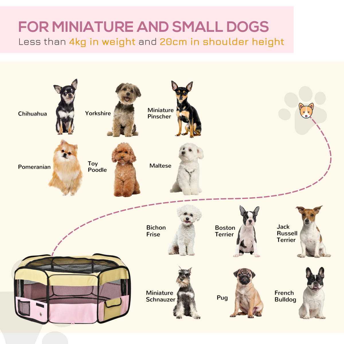 Fabric Pet Dog Cat Puppy Playpen Rabbit Guinea Pig Play Pen in Pink Small