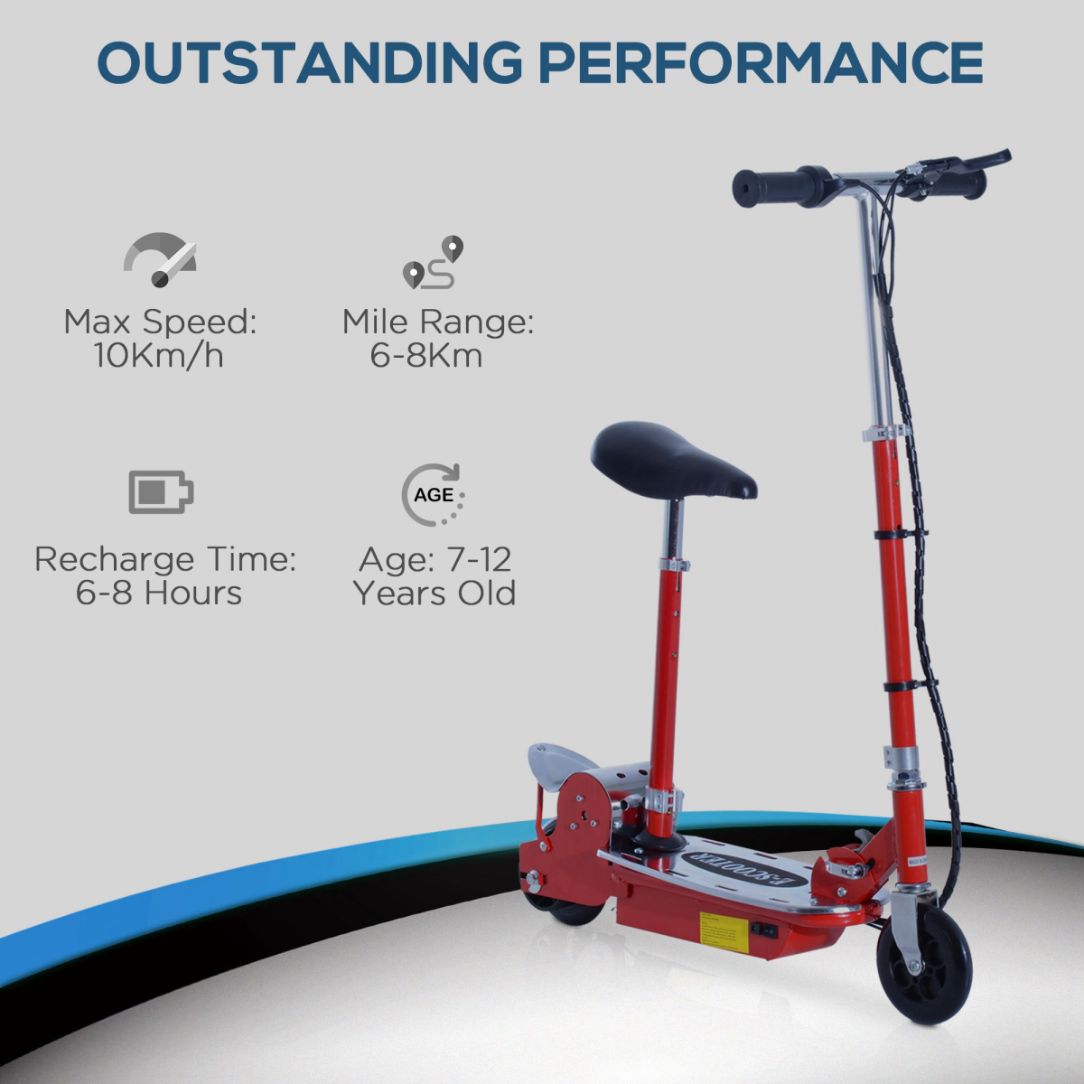 Teen Foldable Electric Scooter Battery 12V 120W w/ Brake Kickstand HOMCOM
