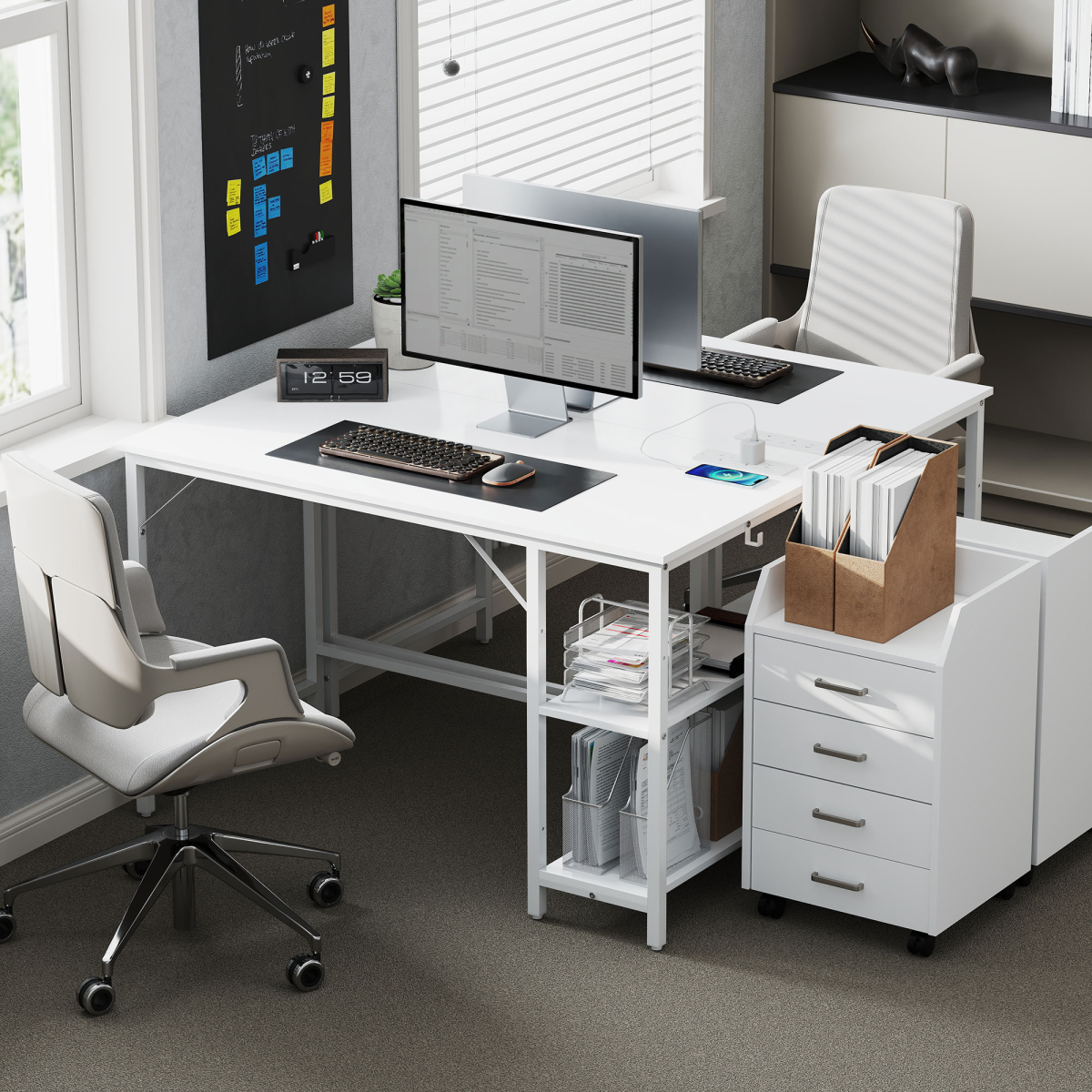 HOMCOM 120 x 60 cm Home Office Desk Reversible Study Table for Bedroom White