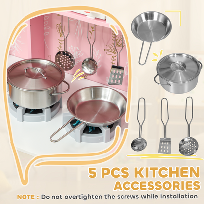 AIYAPLAY Play Kitchen Kids Kitchen Set with Lights and Sounds - Pink