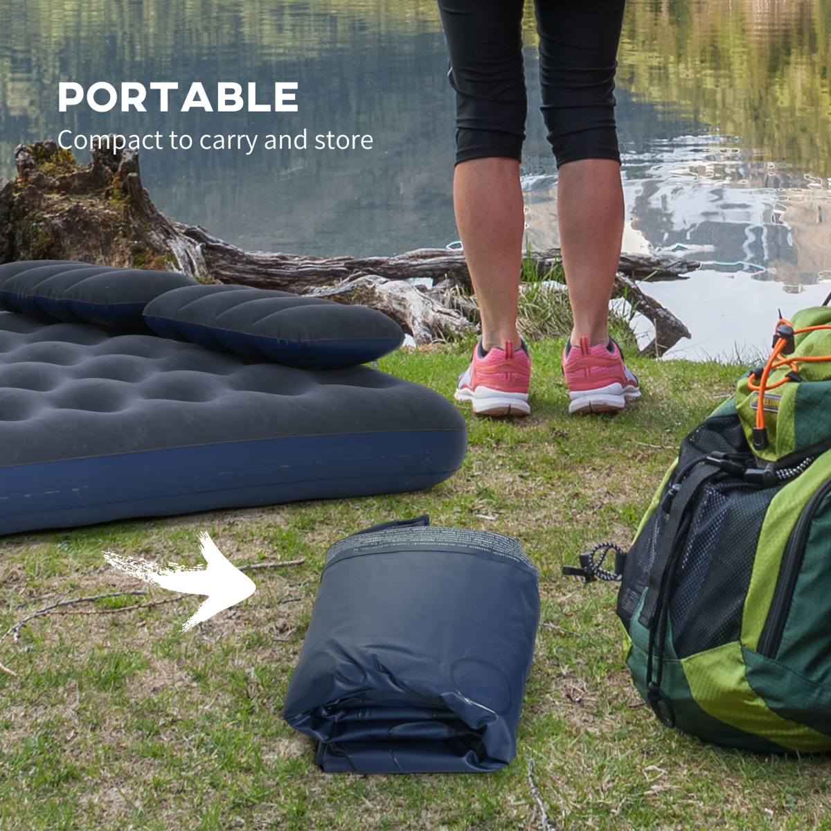 Outsunny Queen Inflatable Mattress with Hand Pump, Pillows, 203 x 152 x 22cm