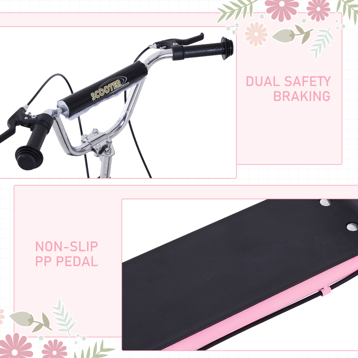 Teen Scooter Adjustable Height Dual Brakes Rubber Wheels Kickstand HOMCOM