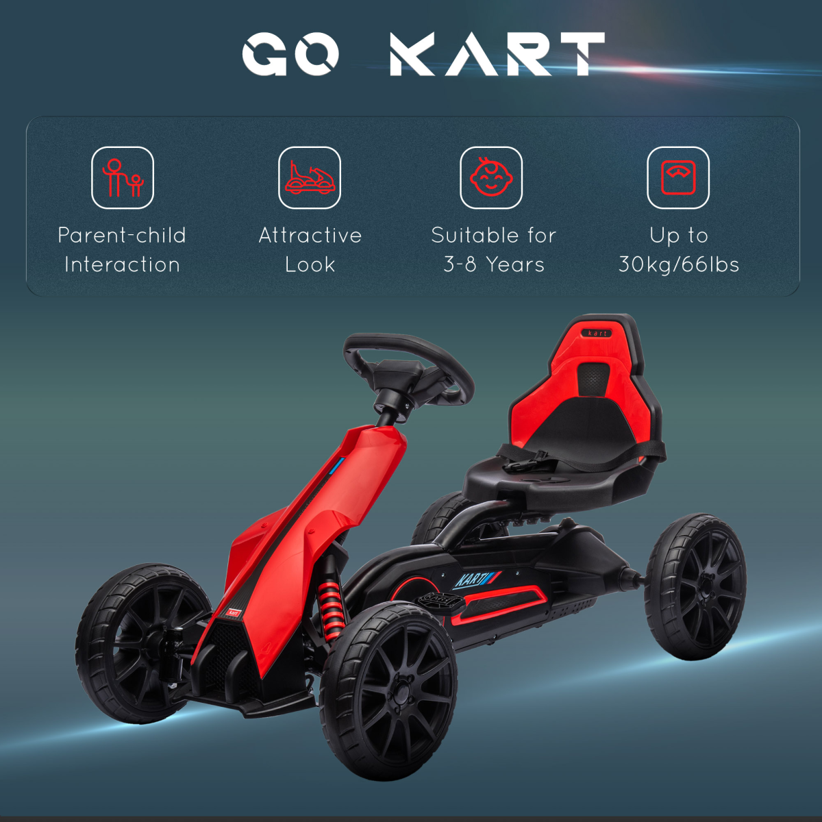 HOMCOM Children Pedal Go Kart with Adjustable Seat, Handbrake - Red