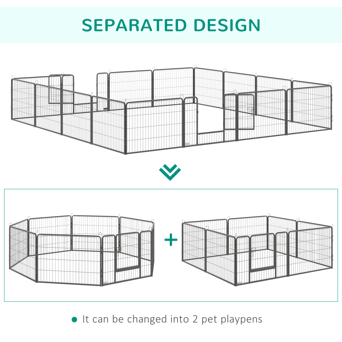 Heavy Duty Dog Pen with 2 Doors, 16 Panels Dog Playpen Puppy Pen, 60H cm