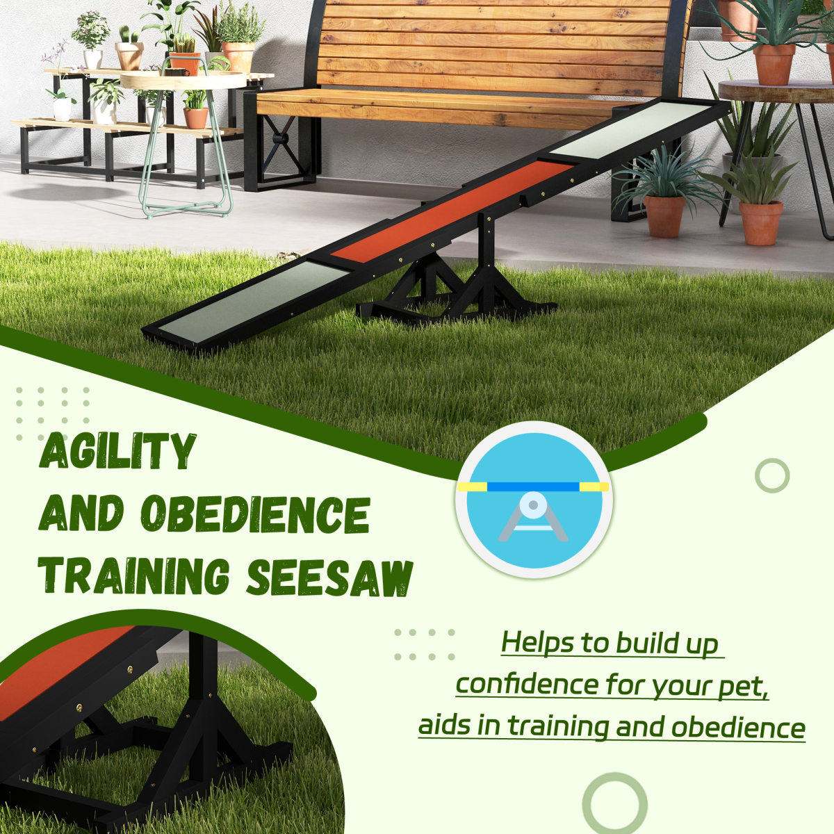 PawHut Wooden Pet Seesaw for Big Dogs with Anti-Slip Surface, Black
