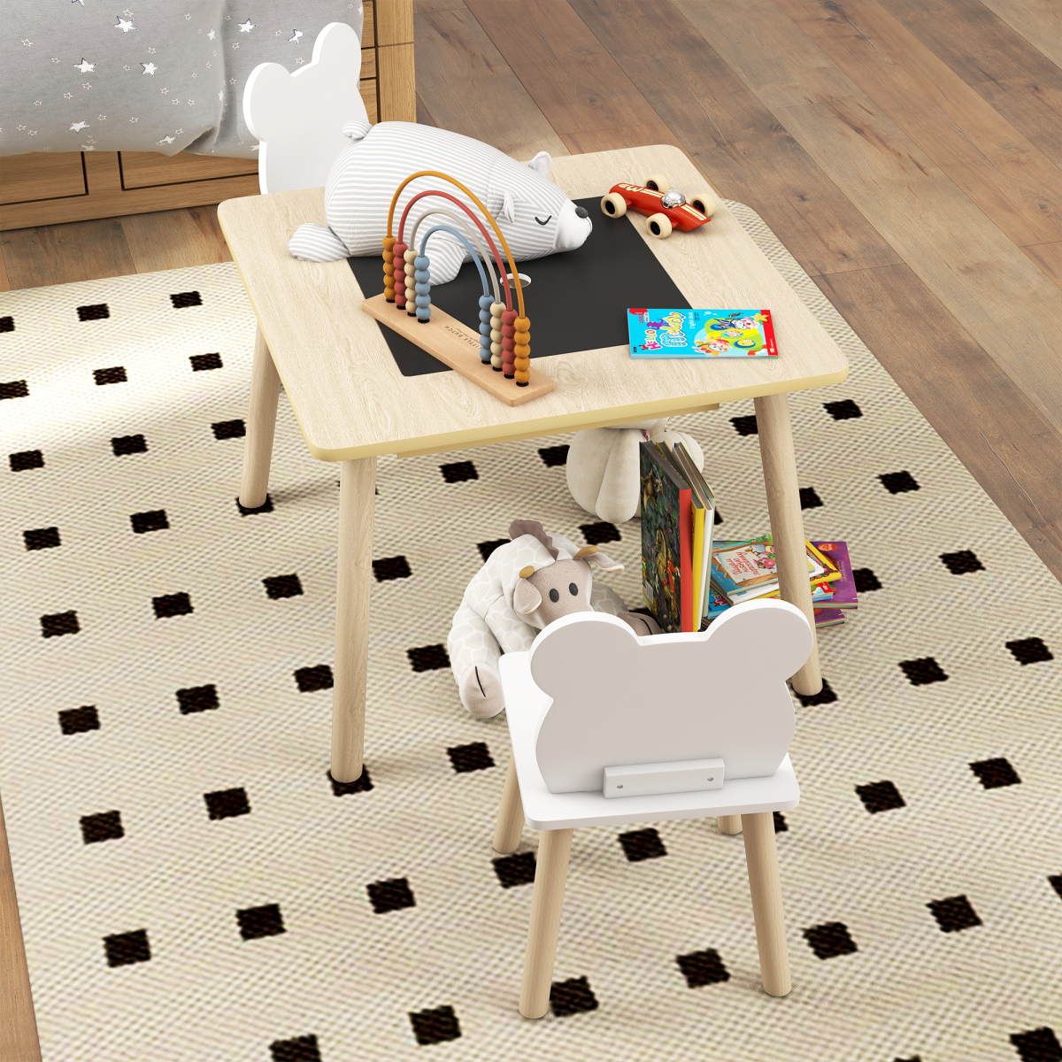 AIYAPLAY 3-Piece Toddler Table and Chairs Set for Nursery, Playroom