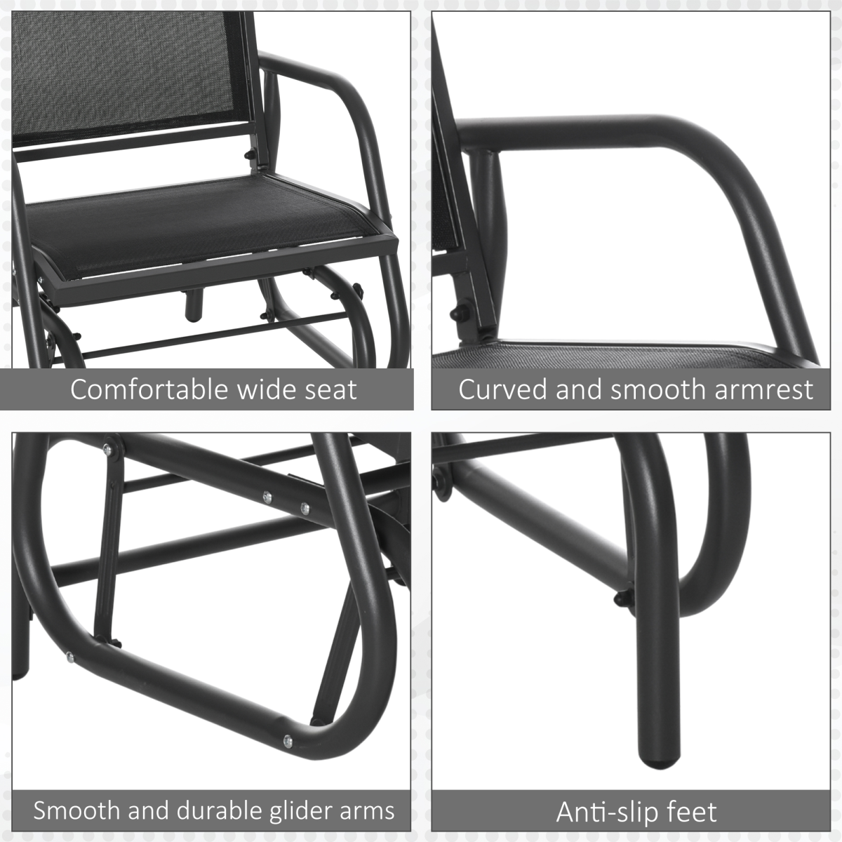 Outdoor Gliding Swing Chair Garden Seat w/ Mesh Seat Curved Back Steel Frame