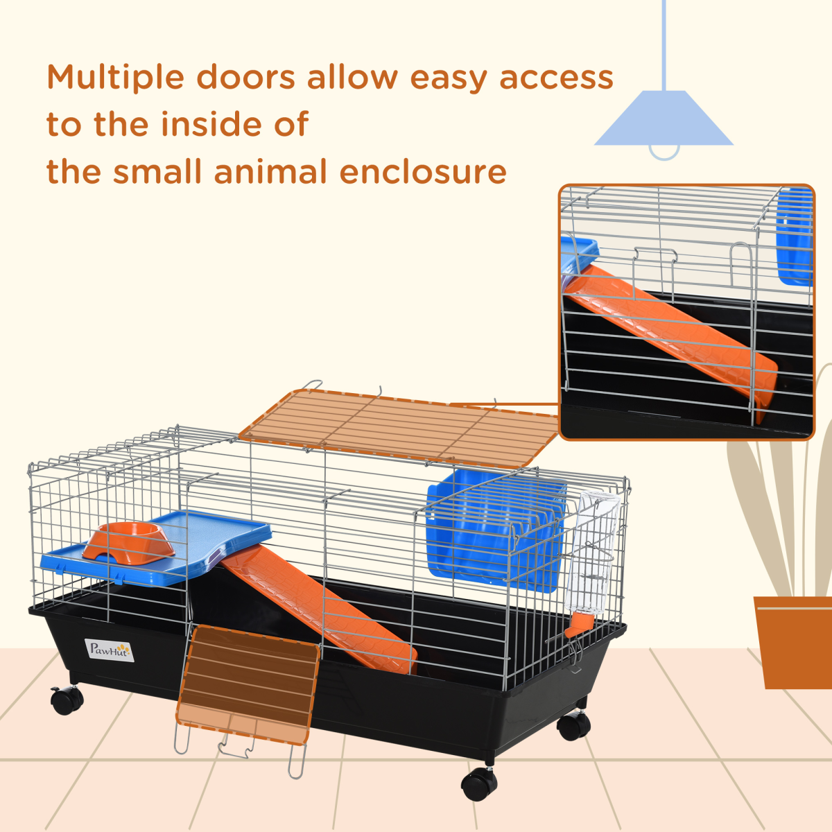 89cm Small Animal Home Cage for Rabbit Ferret Chinchilla w/ Wheels Black