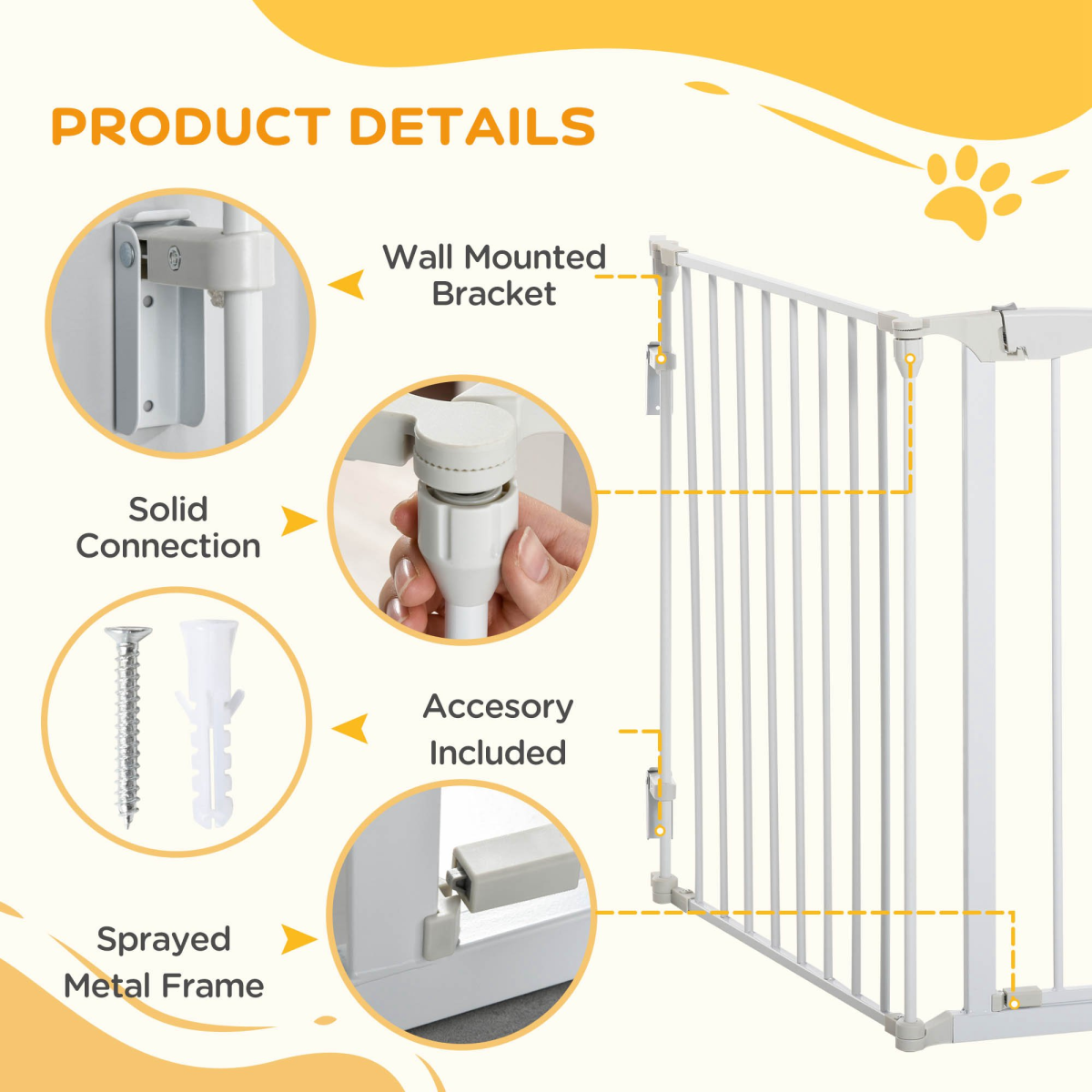 Pet Safety Gate 3-Panel Playpen Metal Fence W/ Walk Through Door White