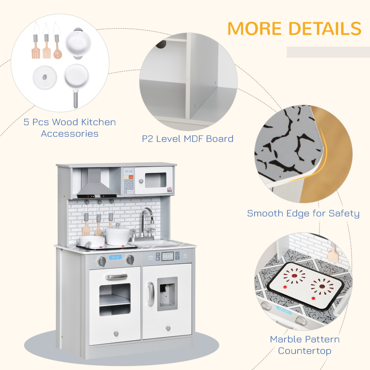 Kids Wooden Toy Kitchen Pretend Play Cooking Playset for 3-6 Years Old