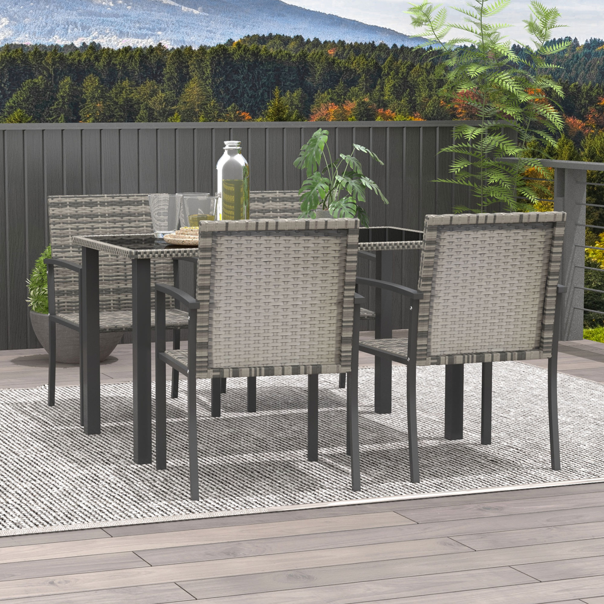 Outsunny 4 Seater Rattan Garden Furniture Set with Glass Tabletop - Mixed Grey