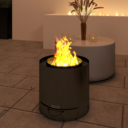 Outsunny Outdoor Round Fire Pit with Ash Tray and Fire Poker, Black