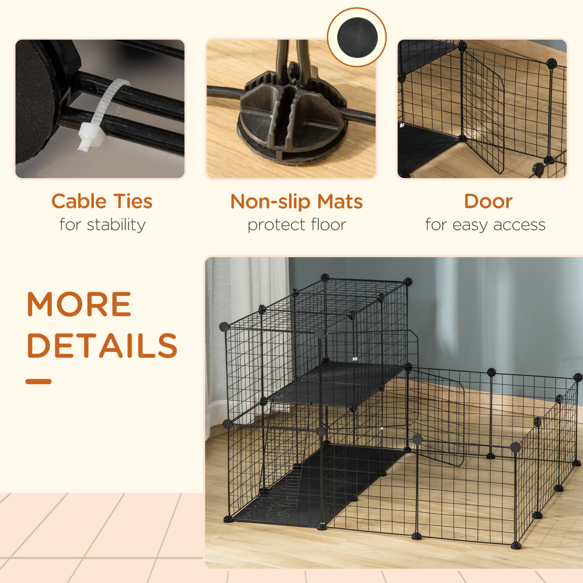 Pet Playpen DIY Small Animal Cage for Rabbit Ferret Chinchilla Guinea Pig Black