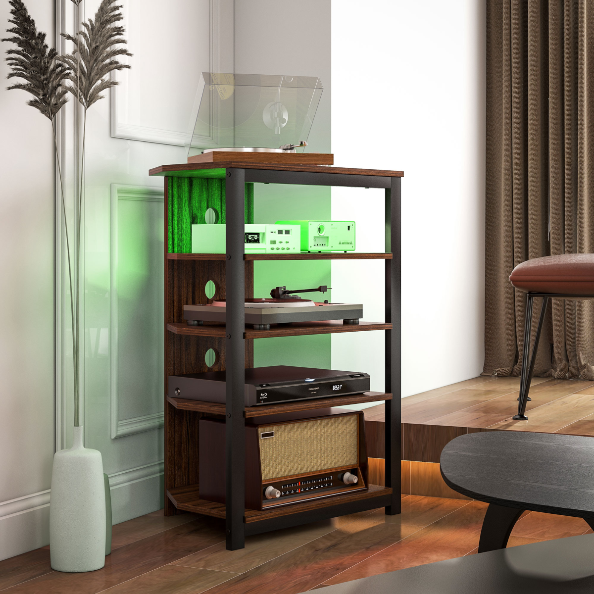 HOMCOM TV Stand with Lights, 4-Tier Storage Shelves for TVs up to 29"