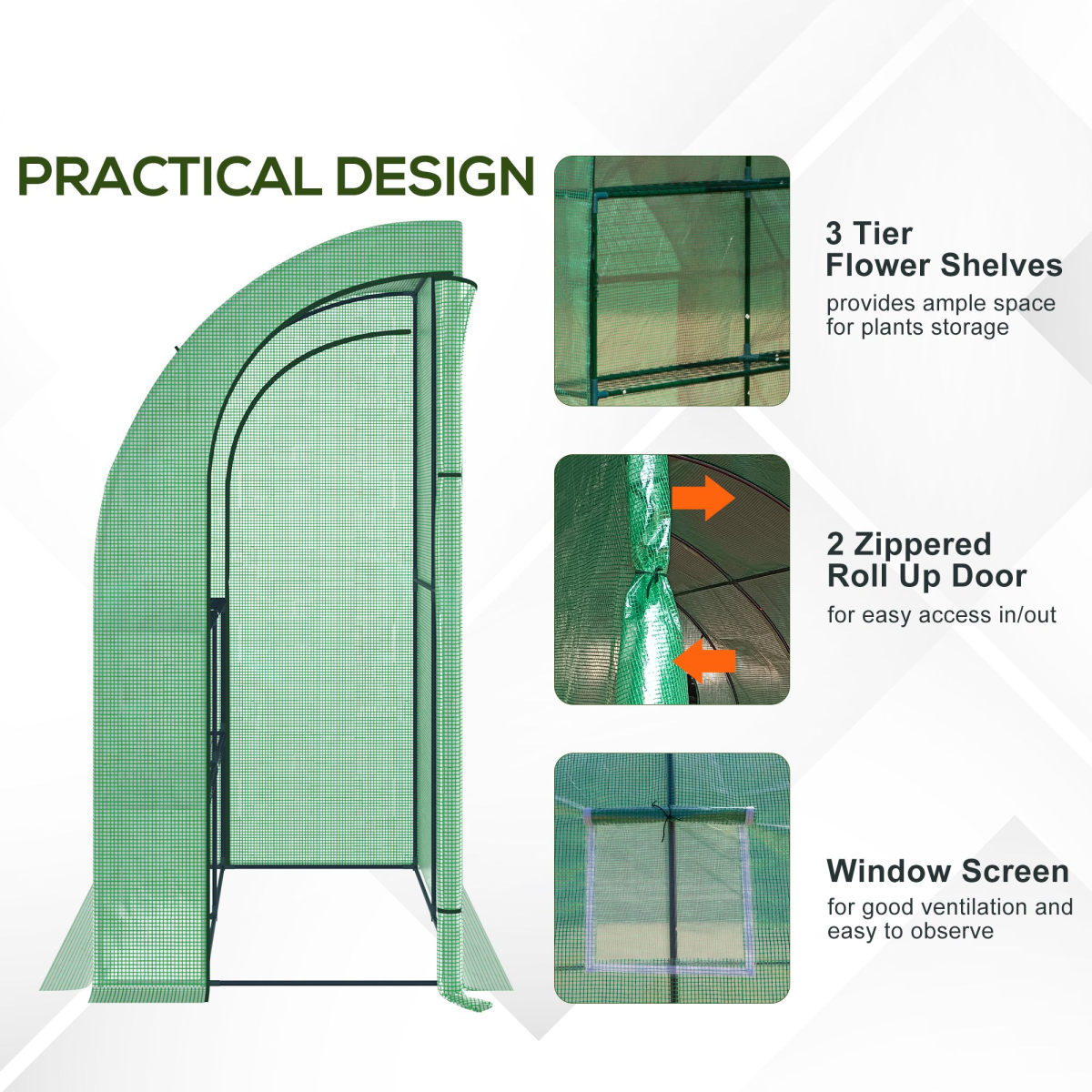 Walk-In Lean to Wall Greenhouse Window&Door 200Lx 100W x 215Hcm Green Outsunny