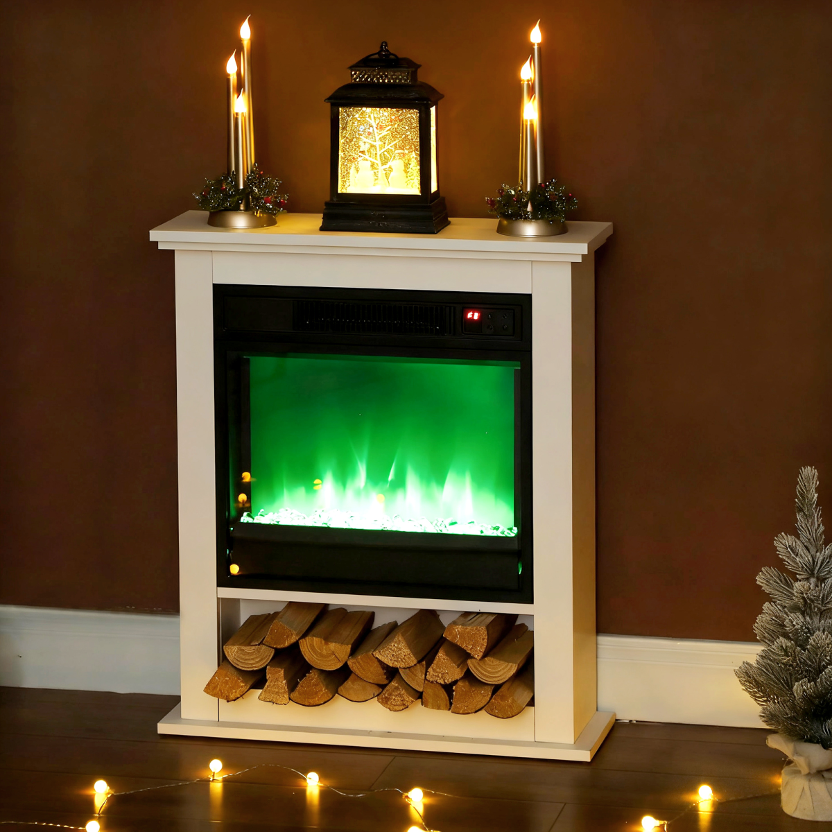 HOMCOM 1800W White Electric Fire Reach up to 30㎡ Space