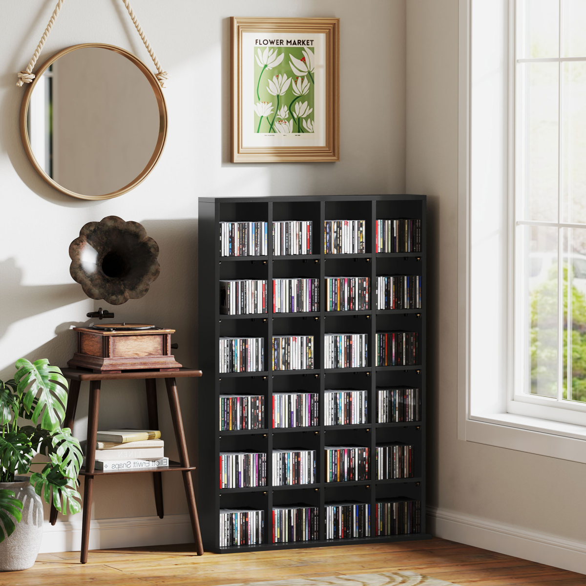 HOMCOM DVD CD Media Storage Rack, Video Display Unit, 89 x 130.5 cm, Black