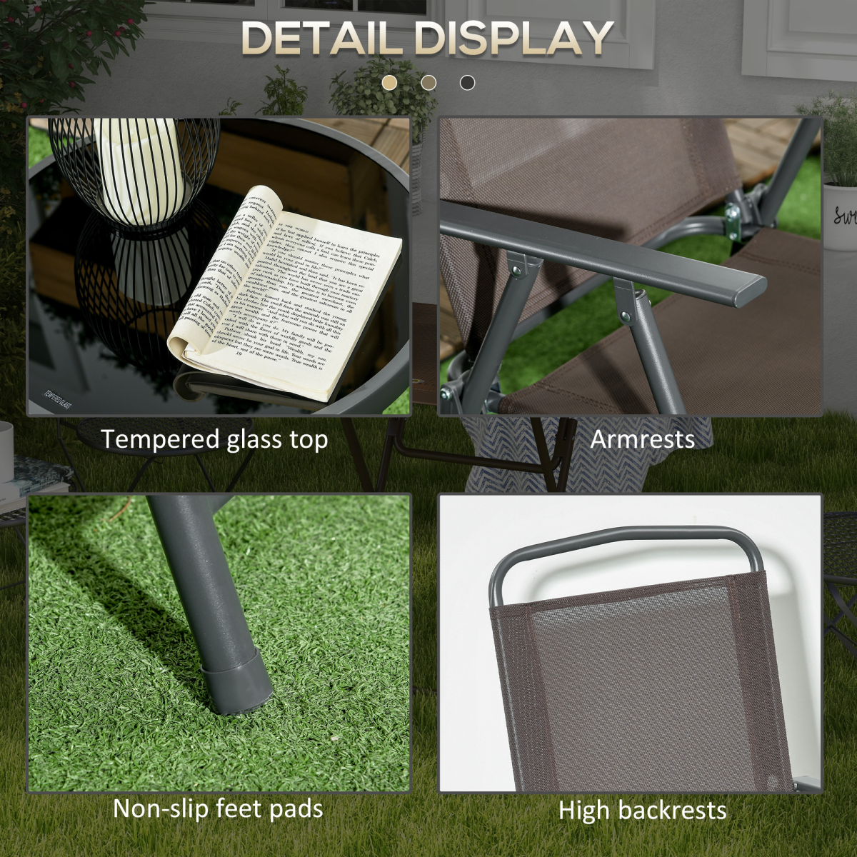 Outsunny Patio Bistro Set Folding Chairs & Coffee Table for Balcony, Brown