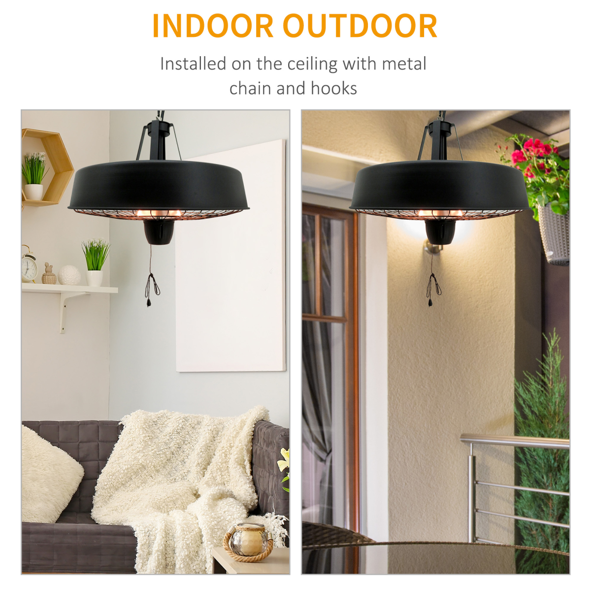 Adjustable Infrared Heater 1000/2500W Halogen Electric Light Ceiling Hanging