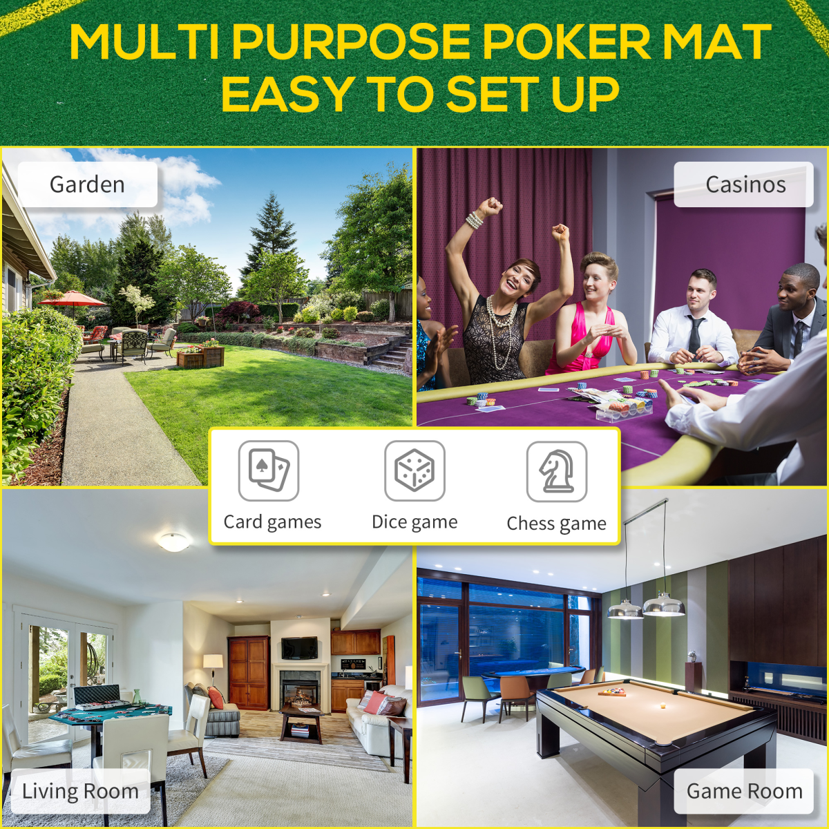 SPORTNOW Foldable Poker Mat, 10-Player Table Top with Cup Holders, Carry Bag