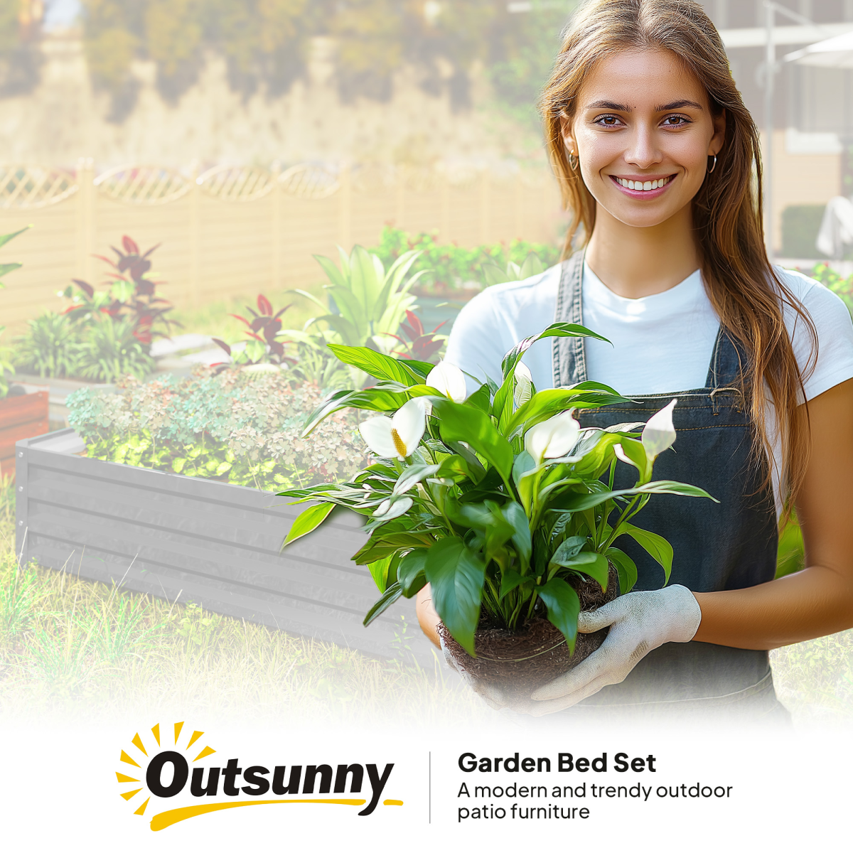 Outsunny Raised Garden Bed Metal Garden Flower Vegetable Planter Light Grey