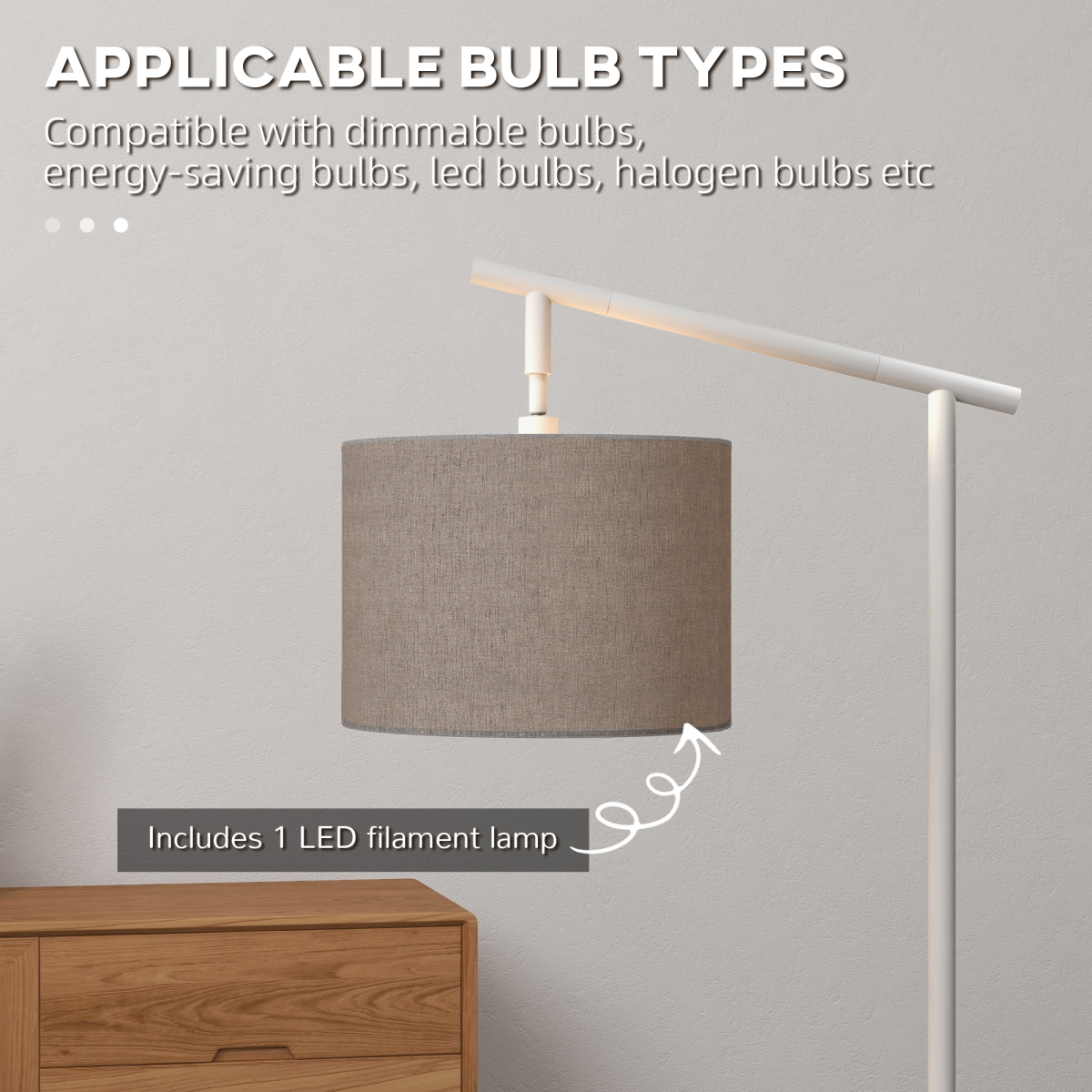 HOMCOM Floor Lamp with 350� Rotating Lampshade, LED Bulb Included, Grey
