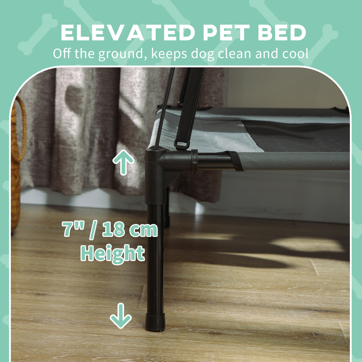 61 cm Elevated Dog Bed Cooling Raised Pet Cot UV Protection Canopy Grey Pawhut