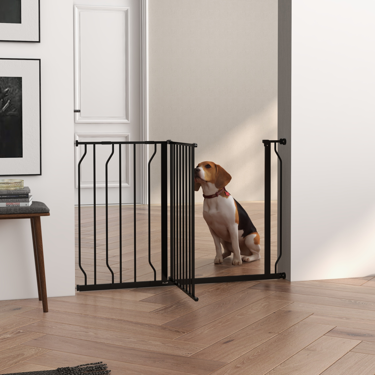 PawHut Dog Gate Wide Stair Gate with Door Pressure Fit, 75-115W cm, Black