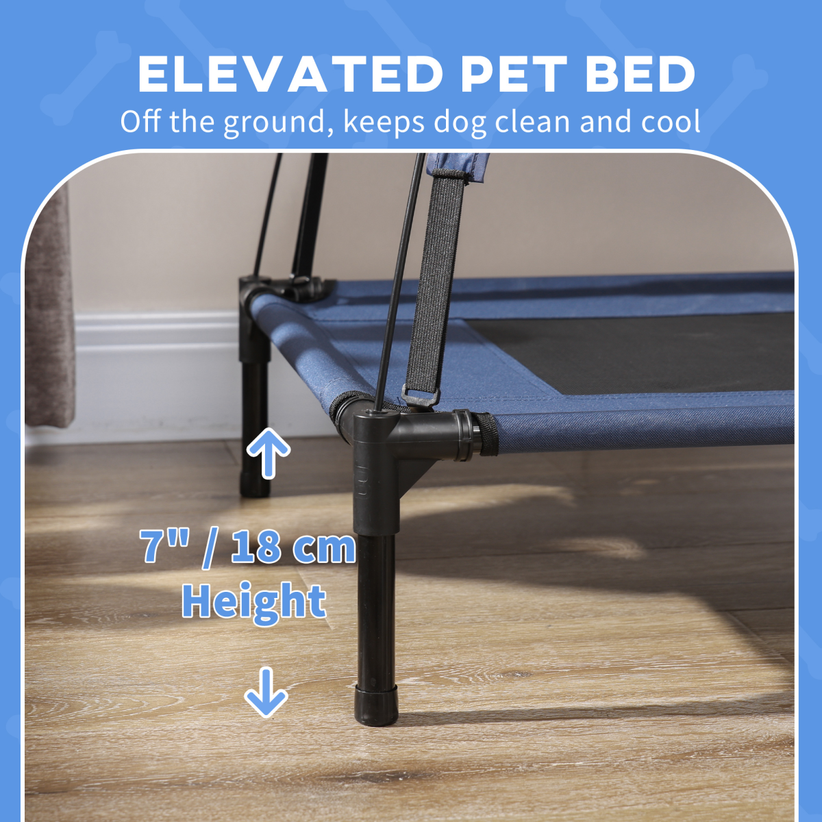 PawHut 61cm Elevated Dog Bed Cooling Raised Pet Cot UV Protection Canopy Blue