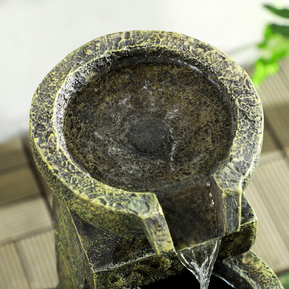 Outsunny Garden Water Feature with Adjustable Flow, 4-Tier Stone Look Bowls