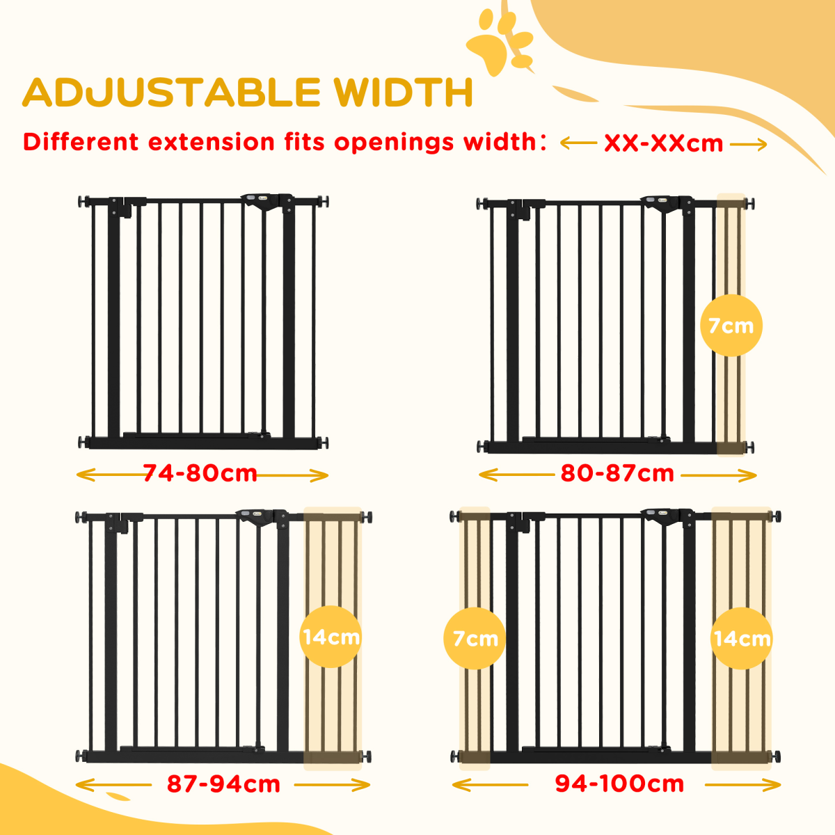 PawHut Adjustable Safety Gate w/ 2 Extensions and Four Adjustable Screws, Black