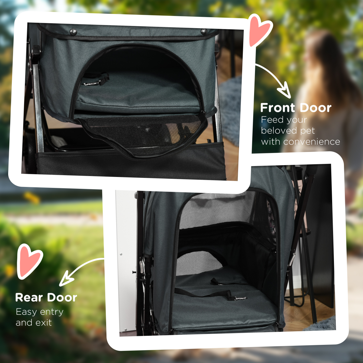 PawHut Pet Stroller Dog Foldable Travel Carriage with Reversible Handle, Grey