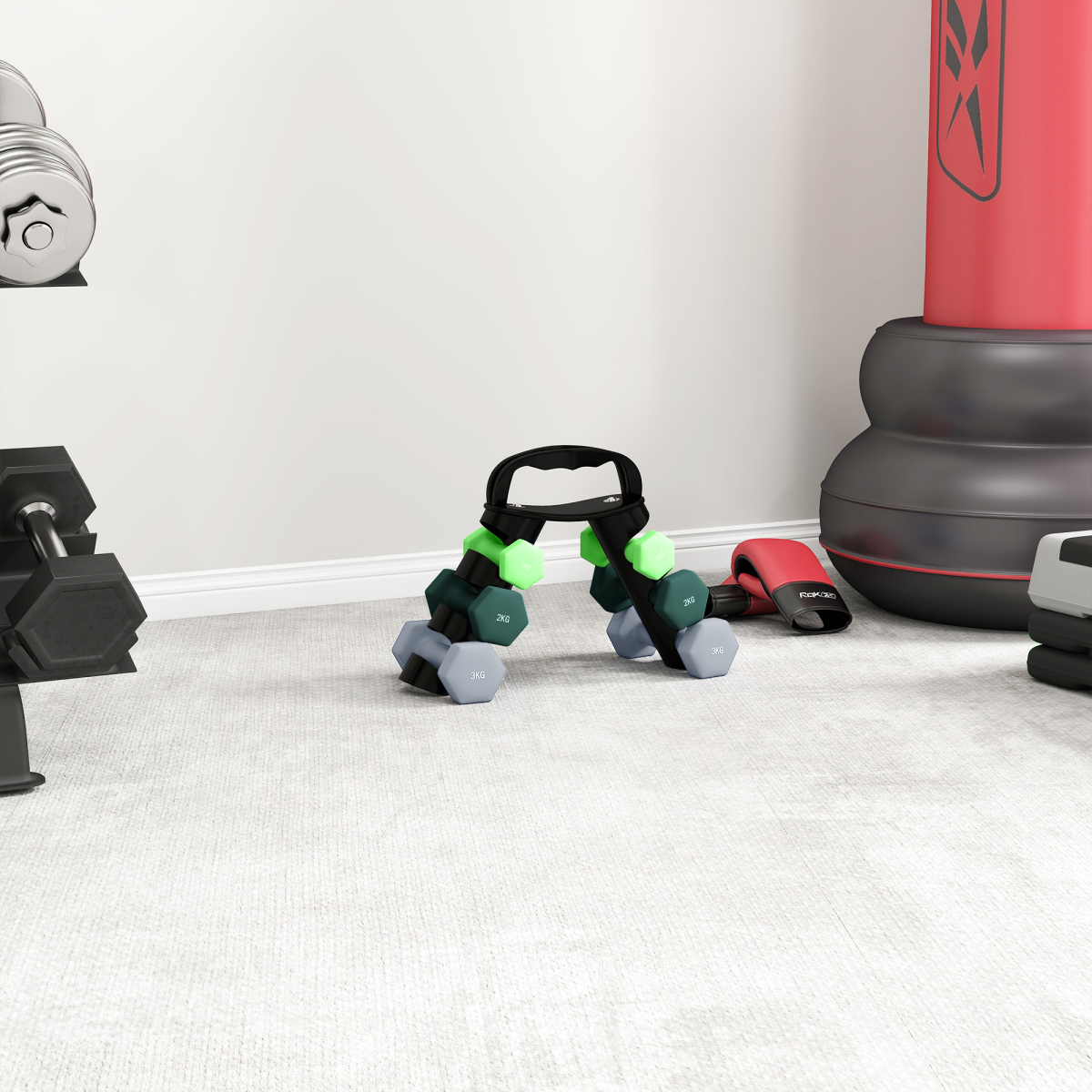 SPORTNOW Dumbbells Set with Storage Rack, 2 x 1kg, 2 x 2kg, 2 x 3kg, Green