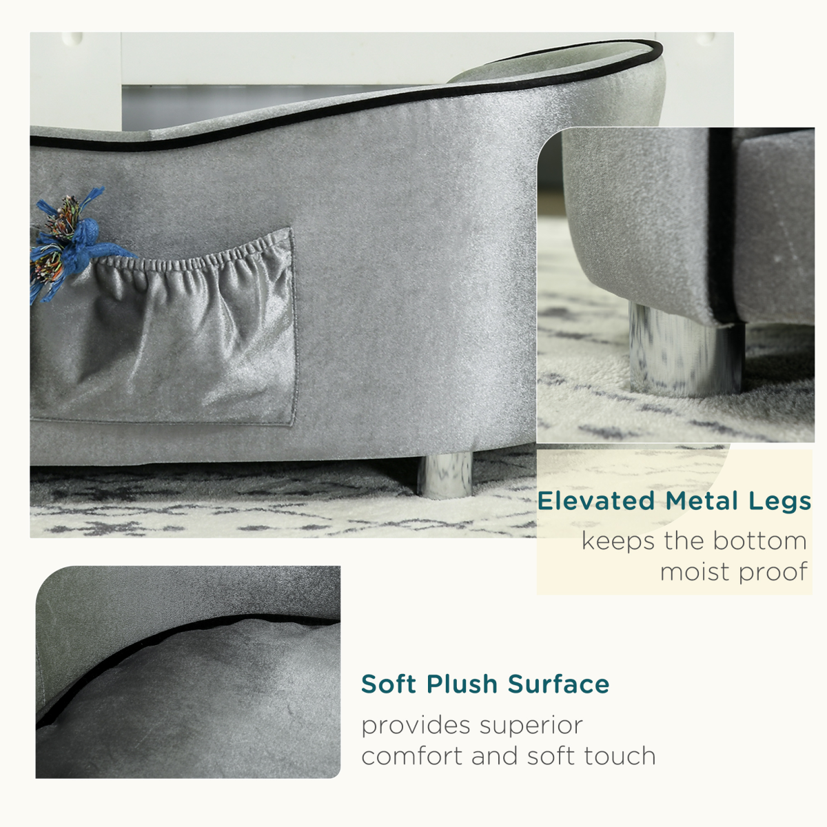 Modern Dog Sofa Couch Puppy Bed Kitten Lounge w/Storage Pocket Removable Cushion