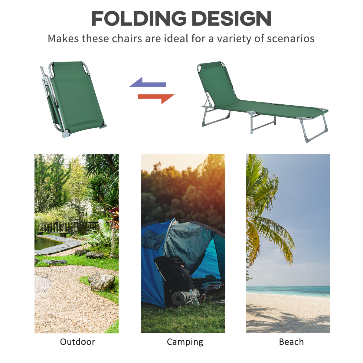 Camping Cot Picnic Sun Lounger Portable Folding Chair Patio Green Outsunny