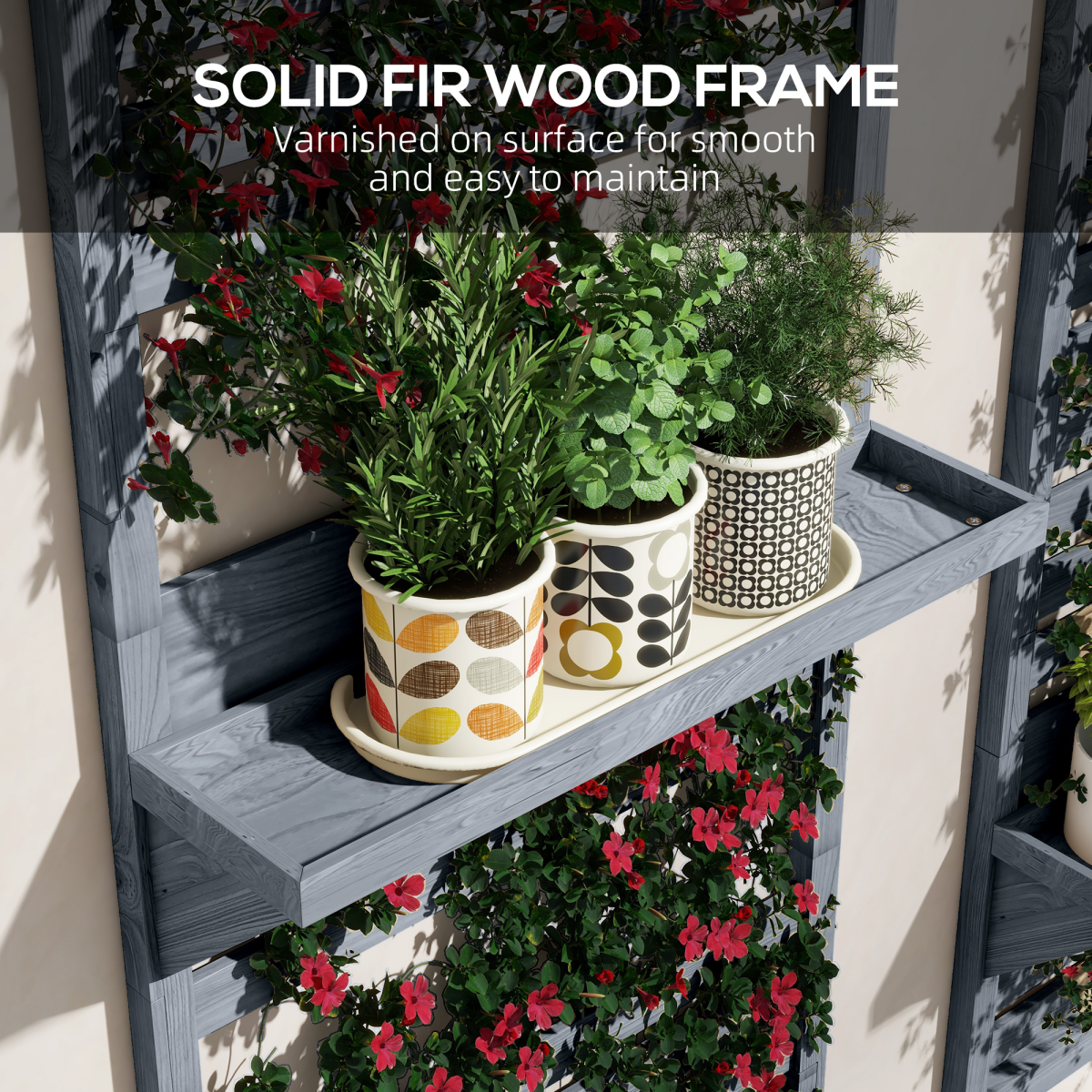 Outsunny Wall Mounted Plant Stands Set of 2 with Shelves and Slatted Trellis