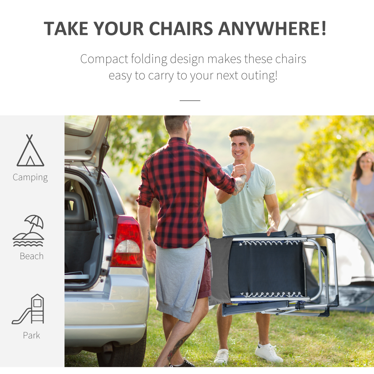 Outsunny 2 PCS Reclining Zero Gravity Chair Folding Lounger Cushion Dark Grey