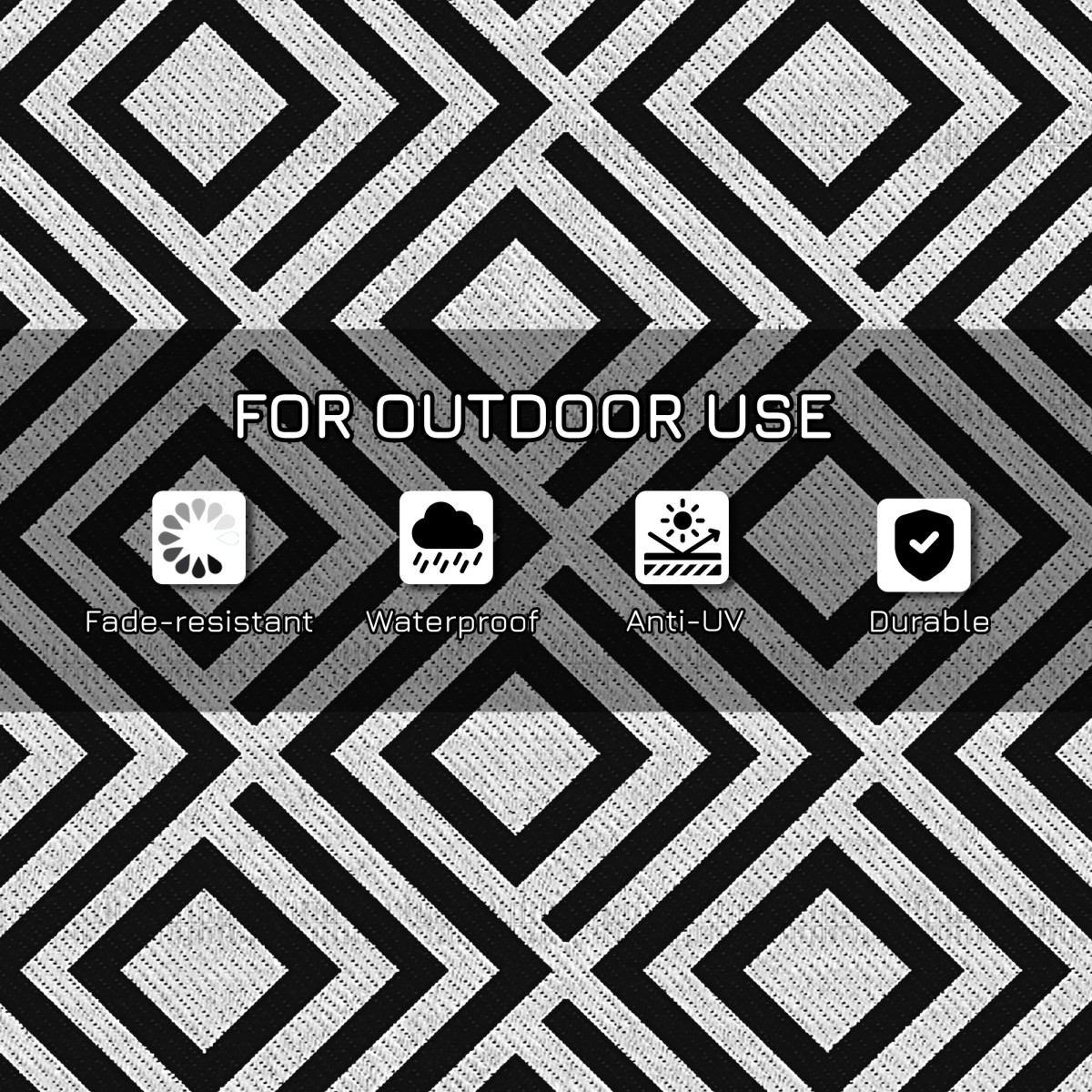 Outsunny Reversible Waterproof Outdoor Rug with Carry Bag, 182 x 274 cm, Black
