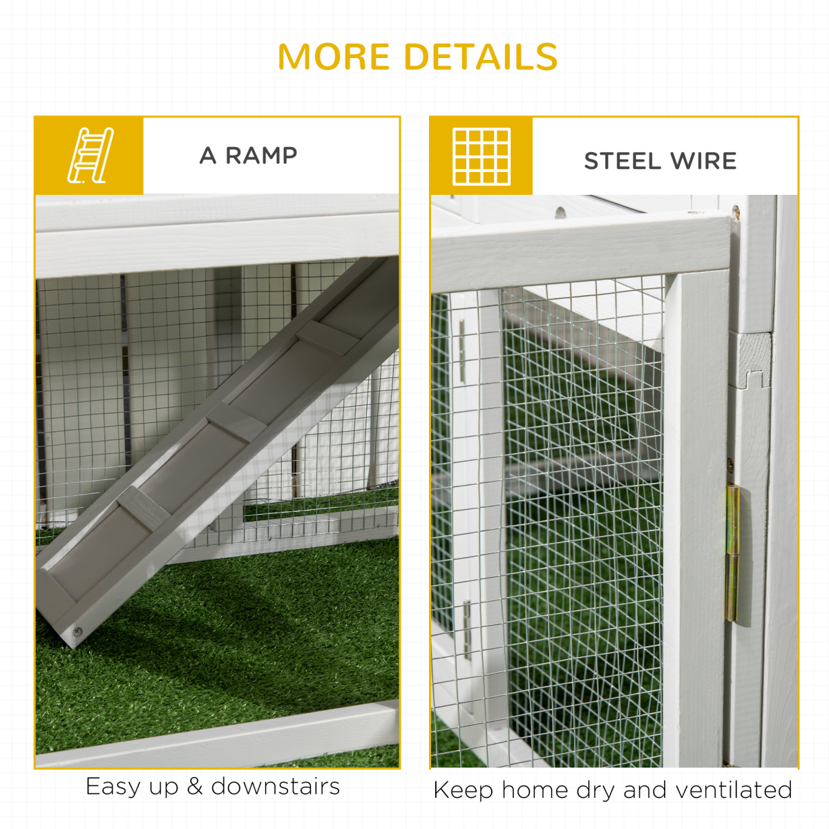 PawHut Rabbit Hutch Guinea Pig Cage w/ Slide-Out Tray, Fenced Area