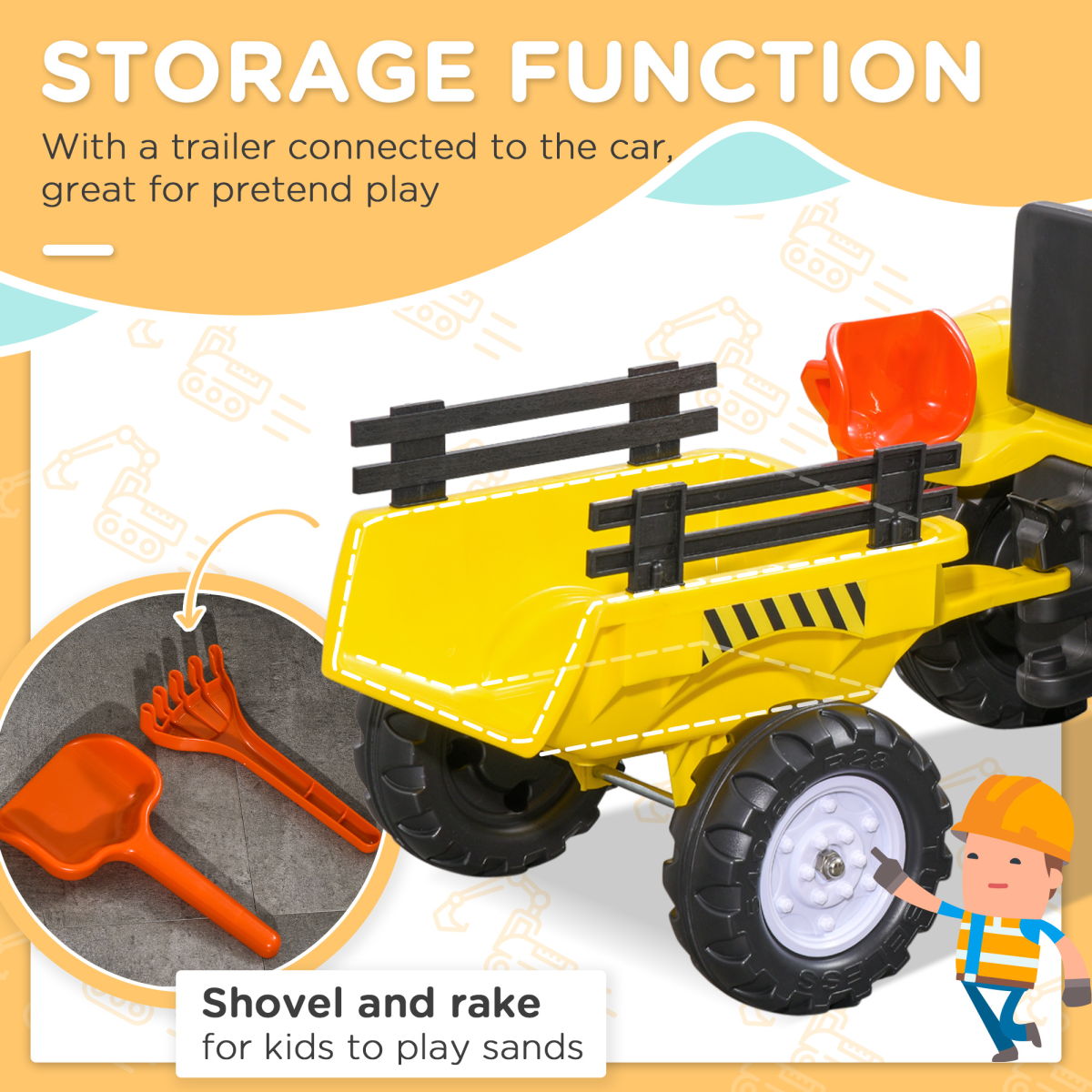 HOMCOM Pedal Go Kart Ride on Tractor with Shovel & Rake Four Wheels Child Toy