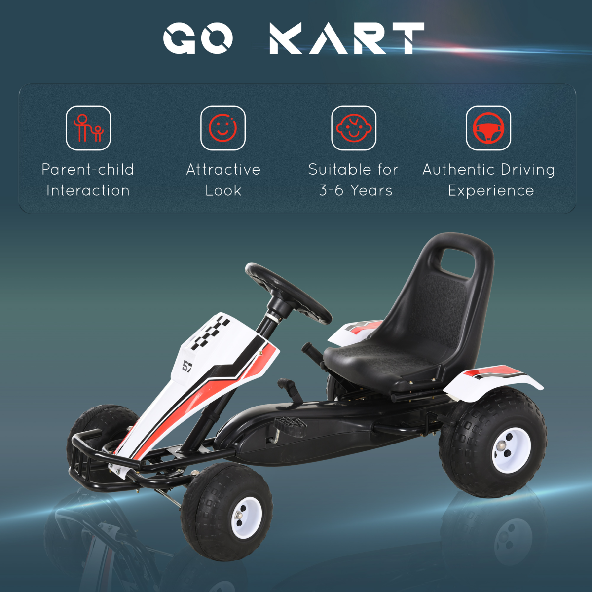 Child's Racing-Style Pedal Go Kart w/ Brake Gears Steering Wheel Seat