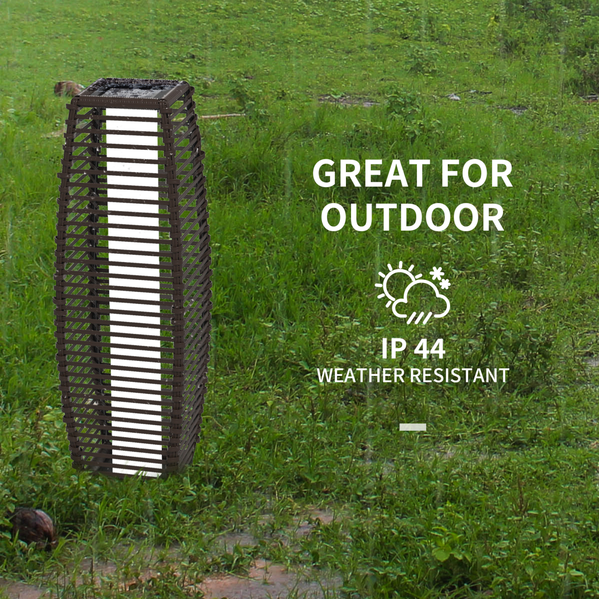 Outsunny Rattan Solar Floor Lamp with Auto On/Off LED Light for Porch Yard Brown
