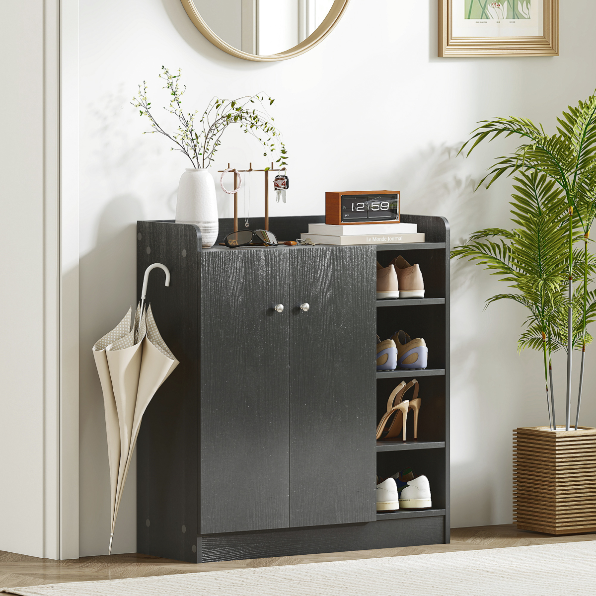 HOMCOM Shoe Storage Cabinet Footwear Rack Stand w/Adjustable Shelves Black