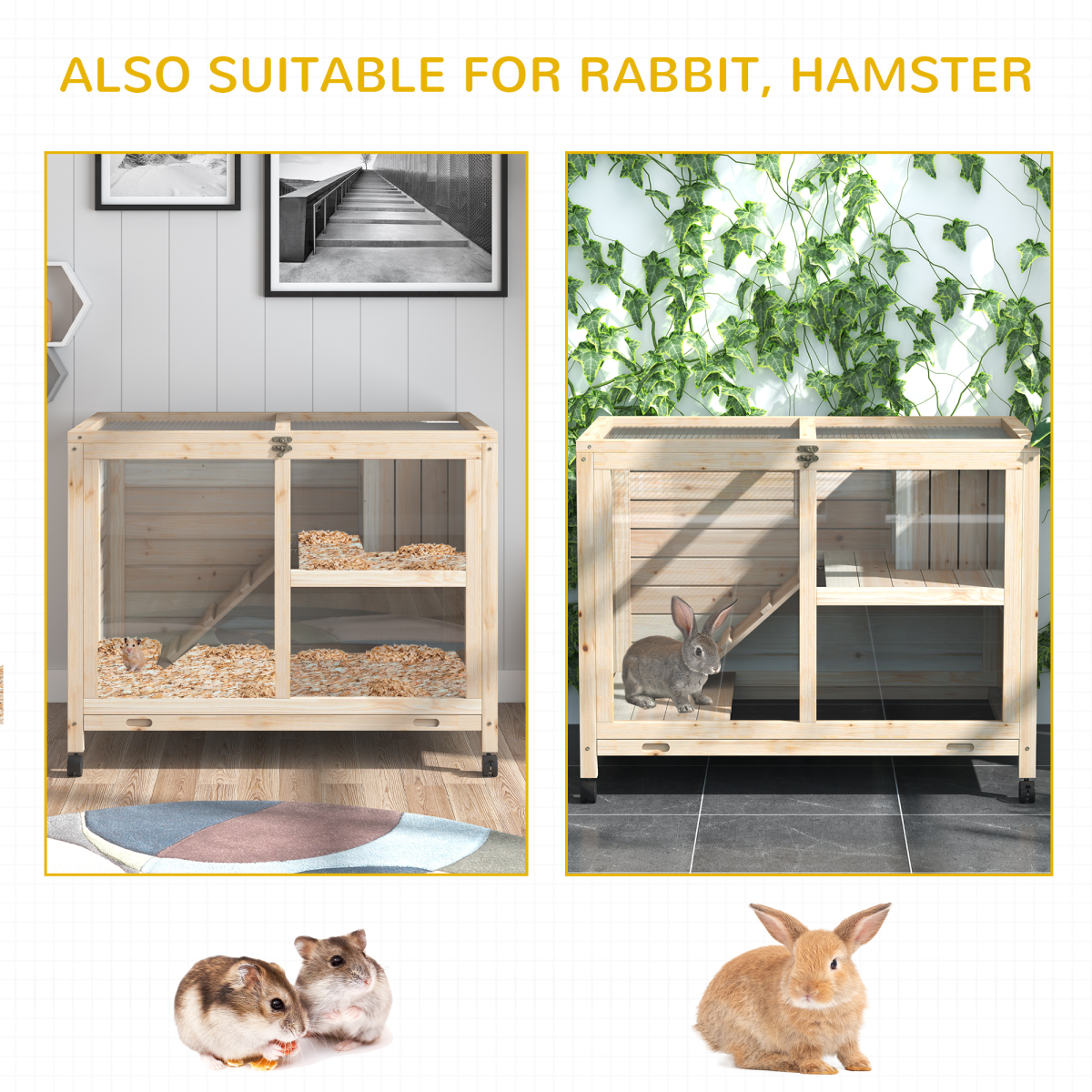 Indoor Rabbit Hutch Guinea Pig House Bunny Cage Openable Roof, Natural