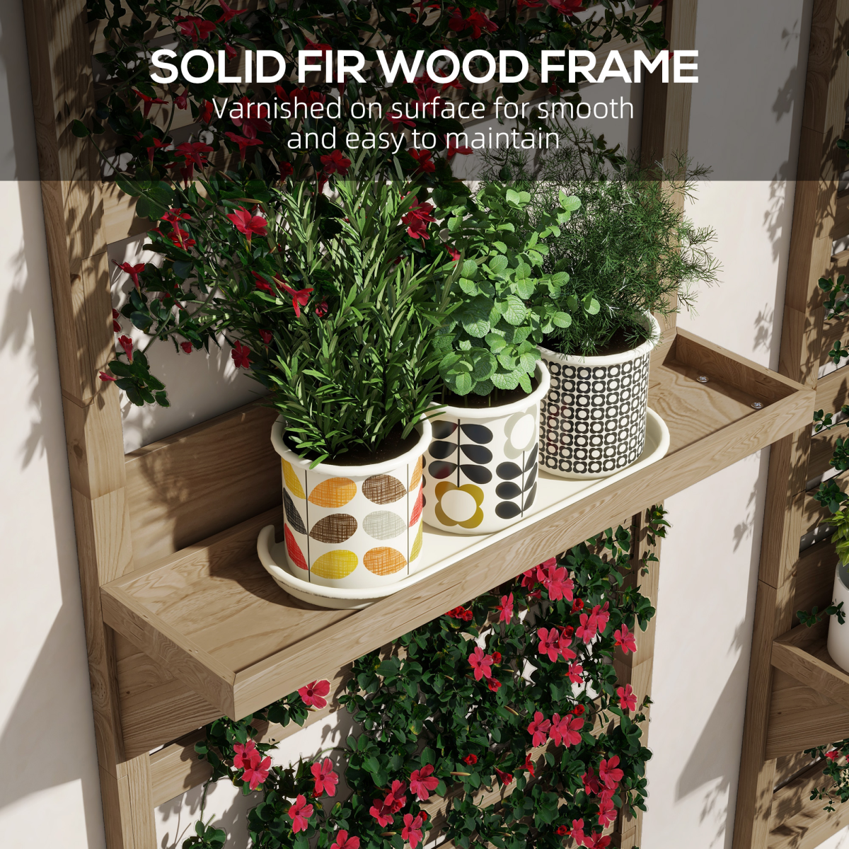 Outsunny Wall Mounted Plant Stands Set of 2 with Shelves and Slatted Trellis
