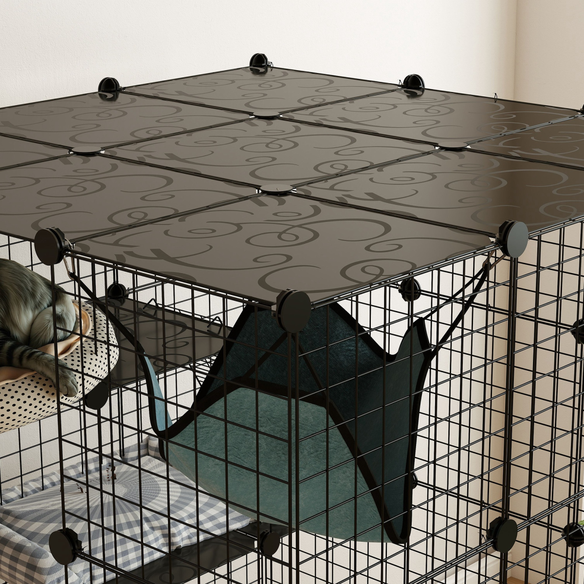 PawHut DIY 4 Tier Cat Cage Indoor with Hammock, Ramps, Doors, for 1-3 Cats