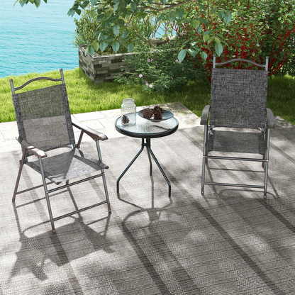 Outsunny Folding Chairs Set with Armrest, Breathable Mesh Fabric Seat, Grey